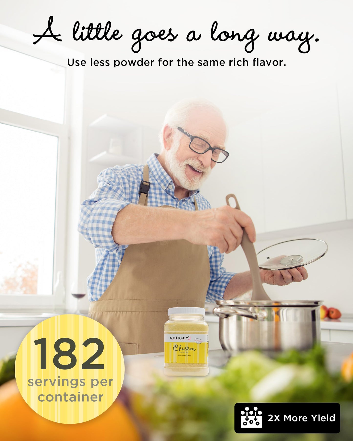 Shirley J Rich Chicken Bouillon Powder, Multi-Use Soup Base & Lower Sodium Bouillon – Replaces 30+ Cartons of Broth, Easy-Dissolve Instant Seasoning for Soups, Gravies, Rice, and Roasting – 1lb Jar