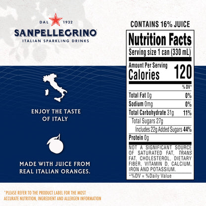 Sanpellegrino Italian Sparkling Drink Aranciata, Sparkling Orange Beverage, 6 Pack