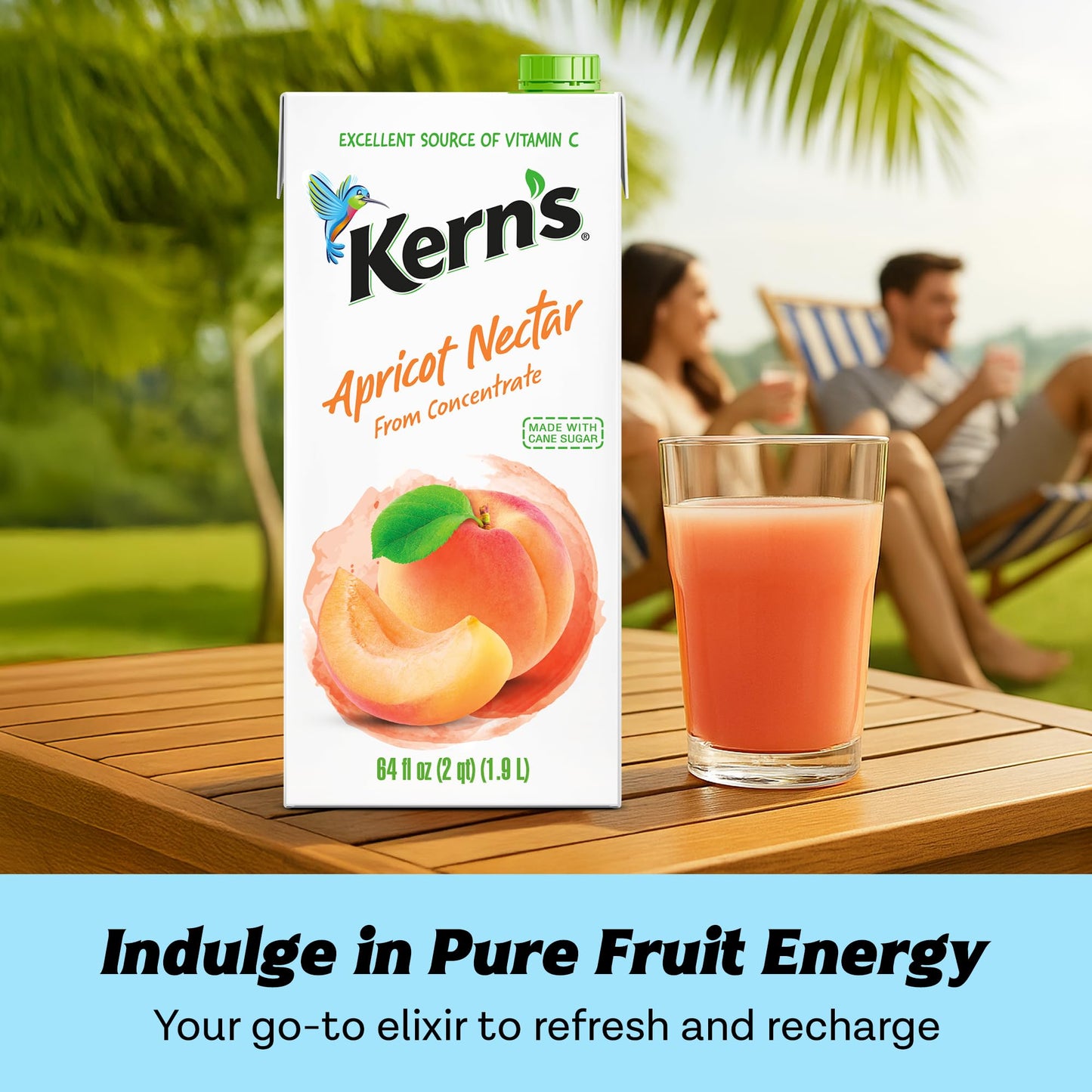 Kern’s Apricot Nectar Juice - Made with Fresh Fruit Puree & Apricot Juice Concentrate for Smoothie Mix, Cocktail Mixers, Kids Drink & Beverages - 64oz, 8 Pack Carton