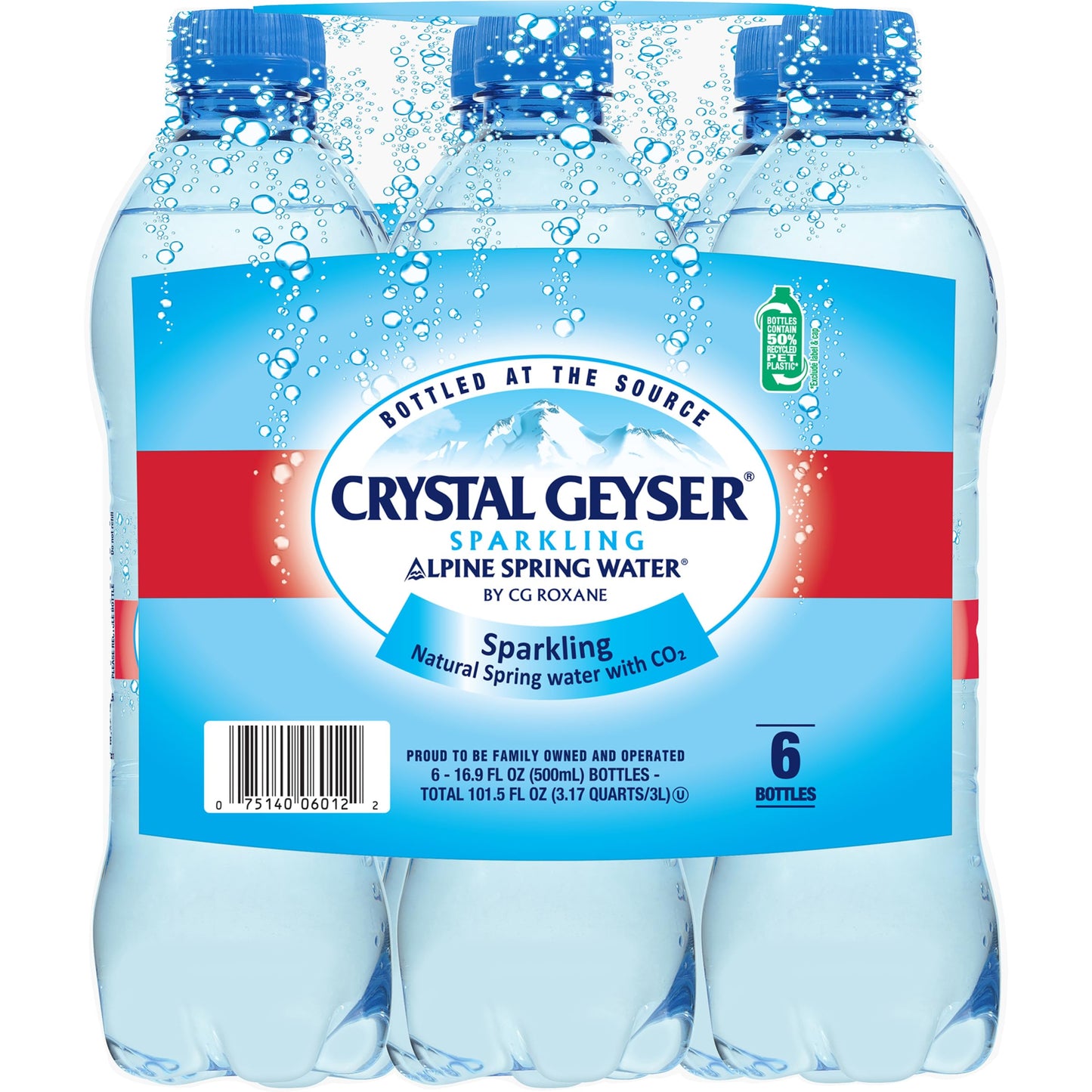 Crystal Geyser Sparkling Natural Alpine Spring Water, 6-Pack, 16.9oz Bottles, Zero Calories and No Sweeteners, Bottled at The Spring Source