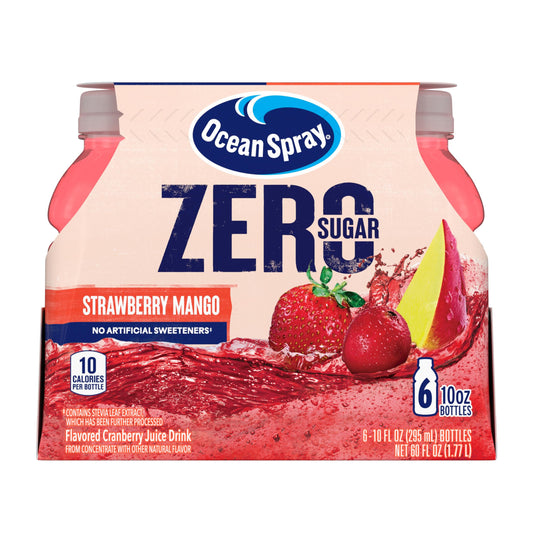 Ocean Spray® ZERO Sugar Strawberry Mango Juice Drink, Strawberry Mango Juice Drink Sweetened with Stevia, 10 Fl Oz Bottle, 6 Count (Pack of 1)