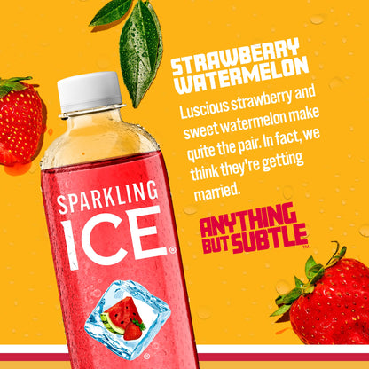 Sparkling Ice, Strawberry Watermelon Sparkling Water, Zero Sugar Flavored Water, with Antioxidants and Vitamins, 17 fl oz Bottle