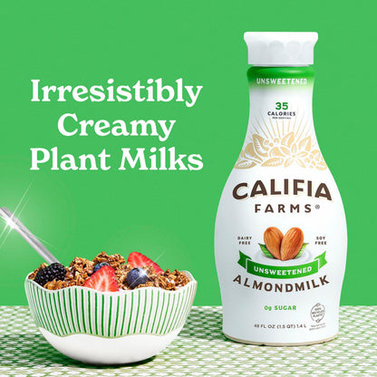 Califia Farms - Unsweetened Almond Milk, 48 Oz, Dairy Free, Vegan, Plant Based, Keto, Vegan, Gluten Free, Non GMO, Sugar Free, High Calcium, Smoothie