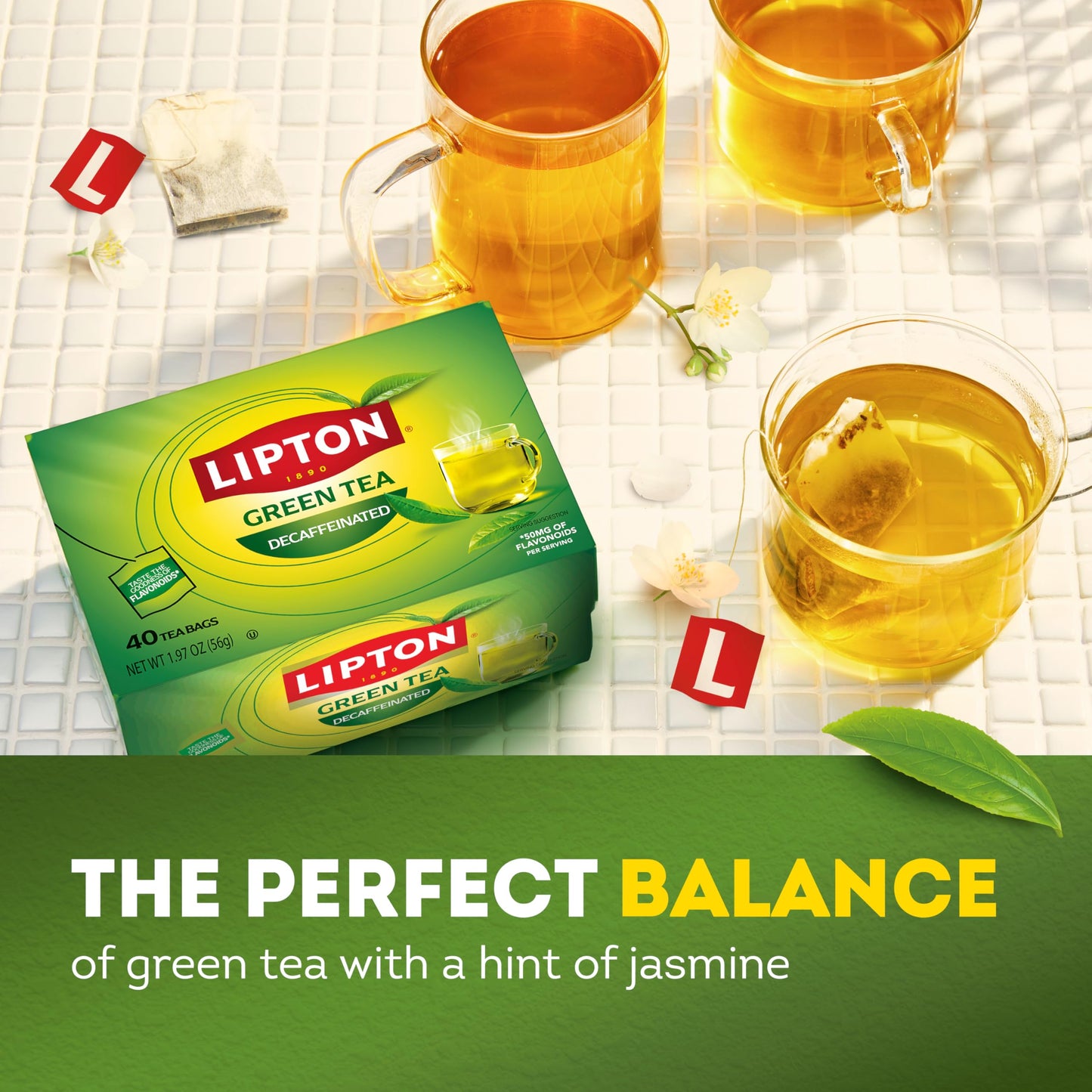 Lipton Decaffeinated Green Tea Bags, Unsweetened Teabags for Decaf Hot Tea or Decaf Iced Tea with Flavonoids, 40 Total Tea Bags