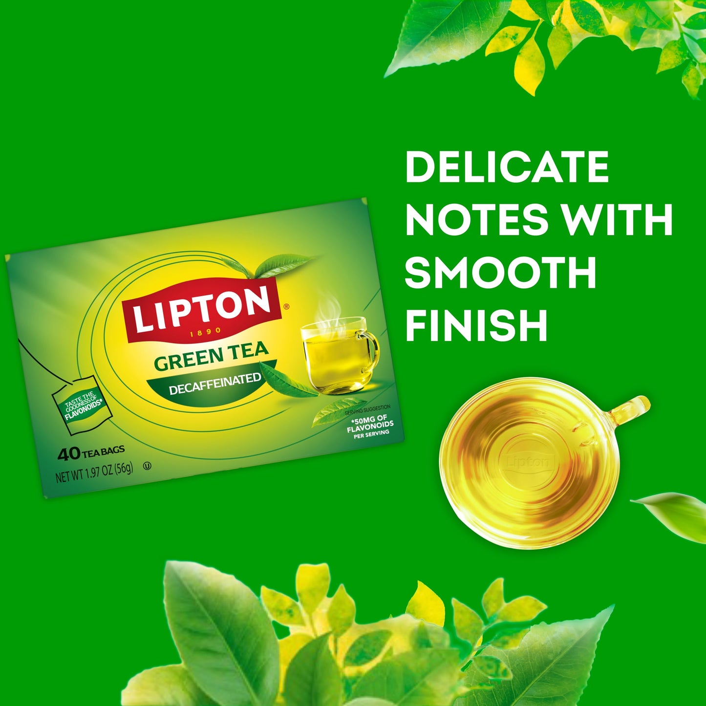 Lipton Decaffeinated Green Tea Bags, Unsweetened Teabags for Decaf Hot Tea or Decaf Iced Tea with Flavonoids, 40 Total Tea Bags