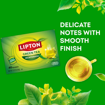 Lipton Decaffeinated Green Tea Bags, Unsweetened Teabags for Decaf Hot Tea or Decaf Iced Tea with Flavonoids, 40 Total Tea Bags
