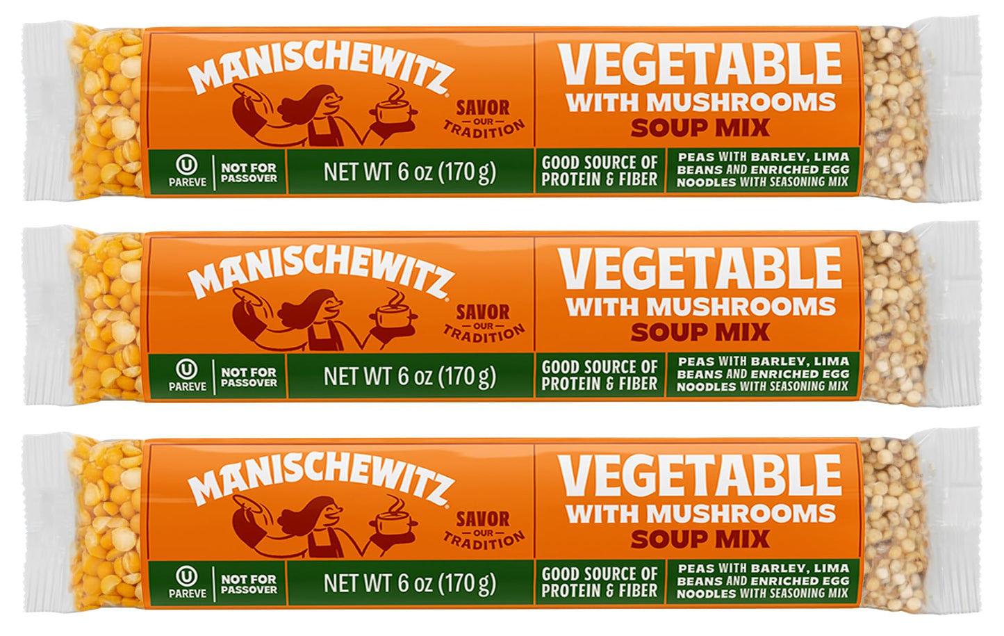Manischewitz Cello Vegetable with Mushrooms Soup Mix 6oz (3 Pack) Reduced Sodium