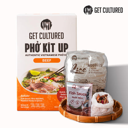 Get Cultured Box Beef Pho Kit – Authentic Vietnamese Pho Broth Base With Spice Bag, Rice Noodles, Fish Sauce Seasoning & Condiments – Flavorful & Authentic Pho at Home, 8.9 oz (3 Servings)
