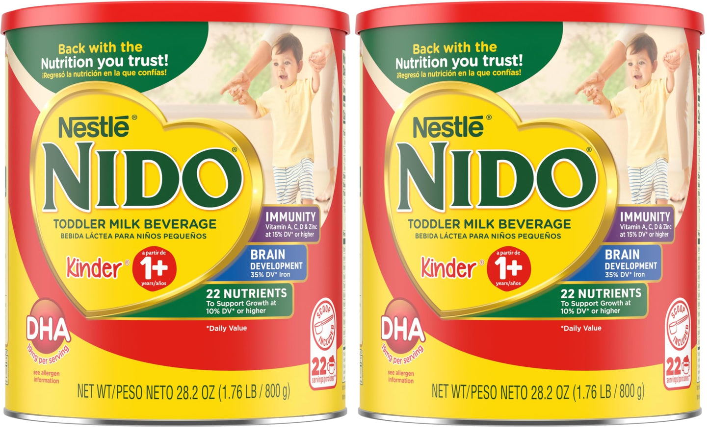 NESTLE NIDO Kinder 1+ Powdered Milk Beverage, 1.76 lb. Canister (Pack of 2)