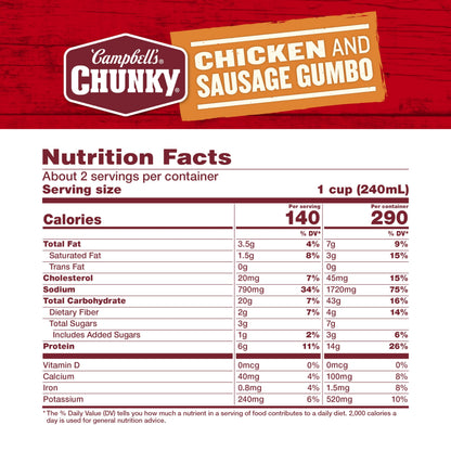 Campbell’s Chunky Soup, Chicken and Sausage Gumbo, 18.8 Oz Can