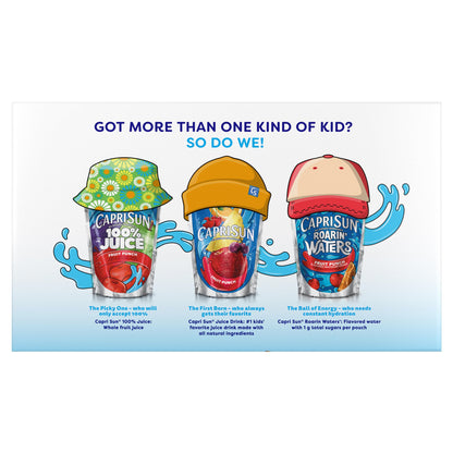 Capri Sun Roarin' Waters Tropical Punch Flavored with other natural flavor Water Beverage, 10 ct Box, 6 fl oz Drink Pouches