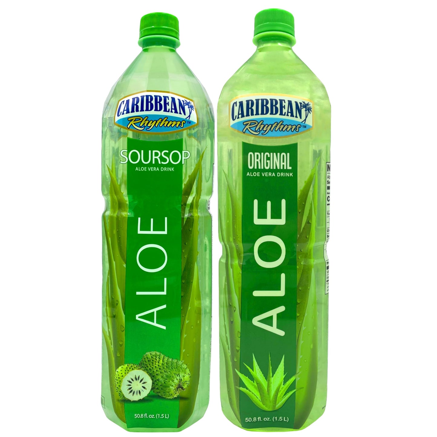 Caribbean Rhythms Aloe Vera Drinks 1.5L, Soursop + Original (Pack of 2)