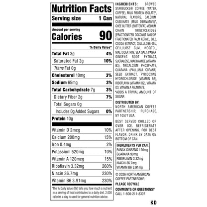 Starbucks Doubleshot Zero Sugar Coffee Energy Drink, Dark Chocolate, 15 fl oz Cans, (12 Pack), Zero Sugar, B Vitamins, Ginseng, Guarana, Iced Coffee Drink