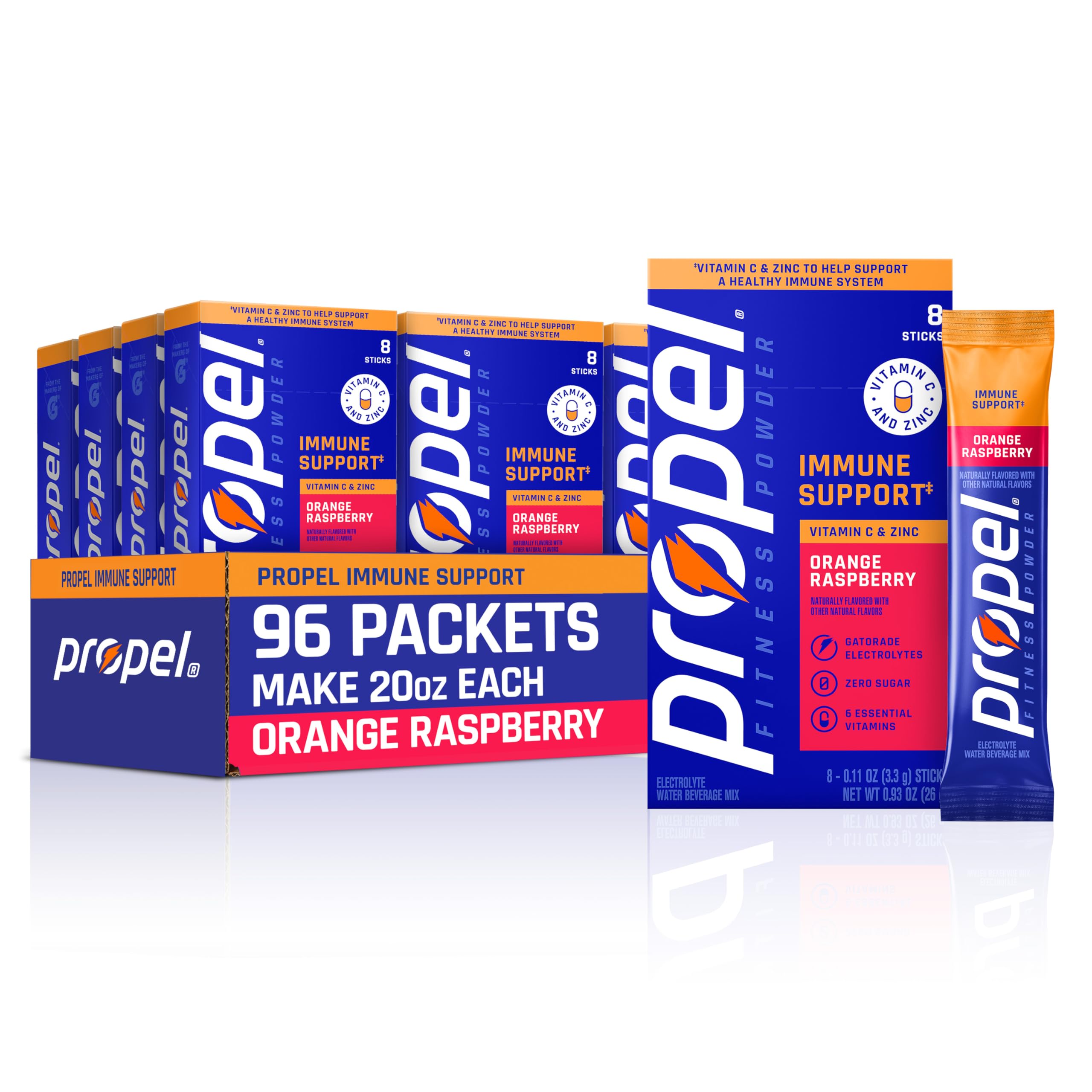 Propel Immune Support Electrolyte Powder Drink Mix, Orange Raspberry ...