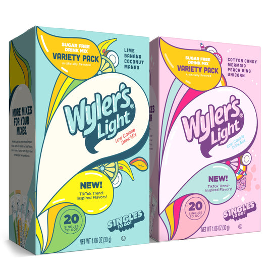 Wyler's Light Singles to Go Powder Packets, Water Drink Mix, Variety Pack, Watertok Fun Flavors & Base Flavors On-The-Go, 40 Count