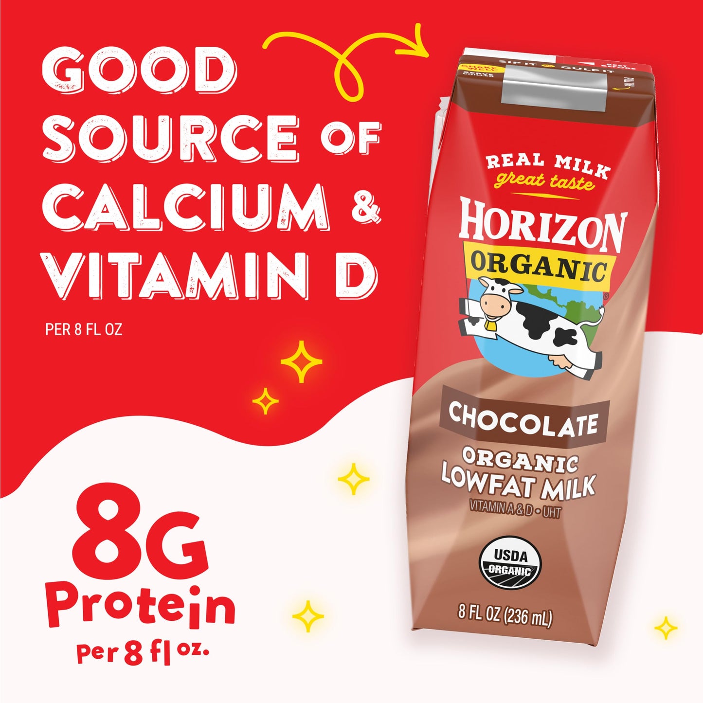 Horizon Organic Shelf Stable 1% Lowfat Chocolate Milk Boxes, 8 fl oz, 18 Count - 8g Protein per Serving, USDA Organic UHT from Pasture-Raised Cows, Ready to Drink for Lunchbox, Travel, or On-the-Go, No Refrigeration Needed
