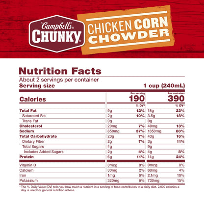 Campbell's Chunky Soup, Chicken Corn Chowder Soup, 18.8 Oz Can