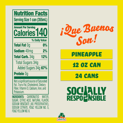 Jarritos - Mexican Soda Soft Drinks, Pineapple (12 oz, 355ml) 24 Cans (3 Boxes of 8) - Real Cane Sugar - 0g Fat - Made in Mexico - Natural Flavor Soda Pop - Party & BBQ Beverages