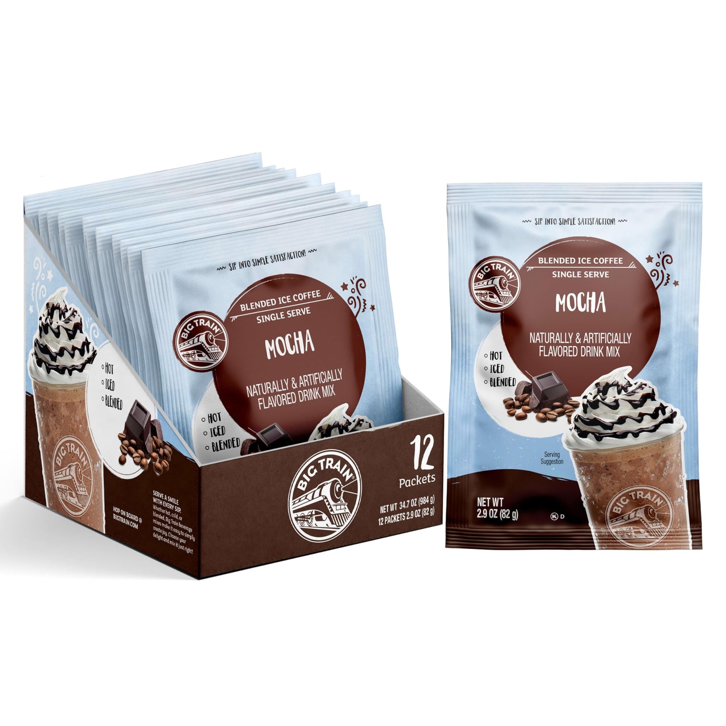 Big Train Mocha Blended Iced Coffee Beverage Mix, 2.9 oz Packets (Pack of 12)