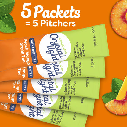 Crystal Light Drink Mix, 5 Pitcher Packets, for Flavorful Hydration and Shareable Refreshment, Peach Mango Green Tea Natural Flavor with other Natural Flavor, Made with Green Tea, 1.85 oz