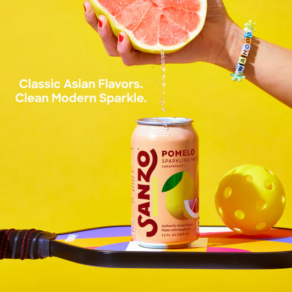 Sanzo Flavored Sparkling Water - Pomelo Grapefruit Seltzer - Low Calorie Low Sugar - Craft Asian Drinks - Vegan Gluten Free Carbonated Flavored Water - Fizzy Bubbly Healthy Drinks - 12oz, 6 Pack