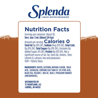 SPLENDA Liquid Water Enhancer Drops, Sugar Free, Zero Calorie, Natural Flavor, Concentrated Drink Mix, 3.11 Fl Oz Each Bottle (Sweet Tea, 2 Pack)