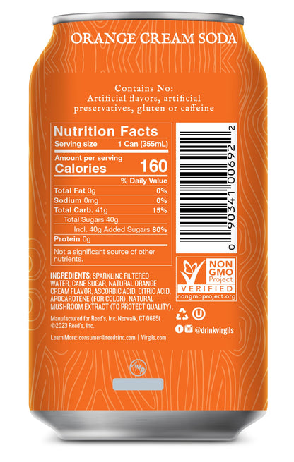 Virgil's Handcrafted Orange Cream Soda - Zesty Bold Flavor - 12oz Cans, 24 Pack