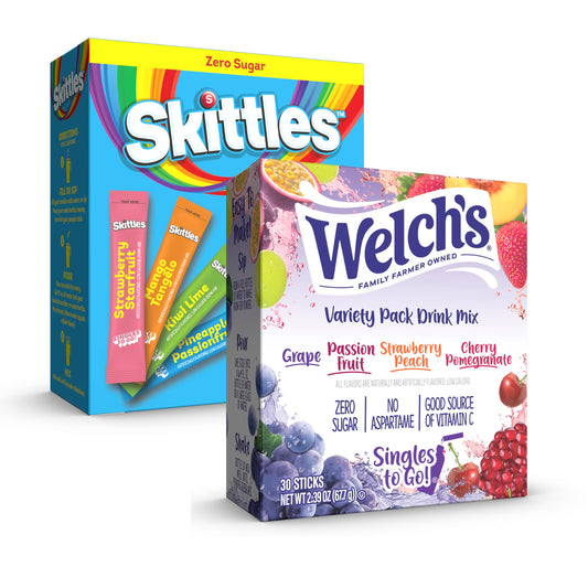 Welch's & Skittles Singles To Go Watertok Drink Mix, Variety Pack with 8 Fruity Flavors, 2 Boxes (60 Total Servings)