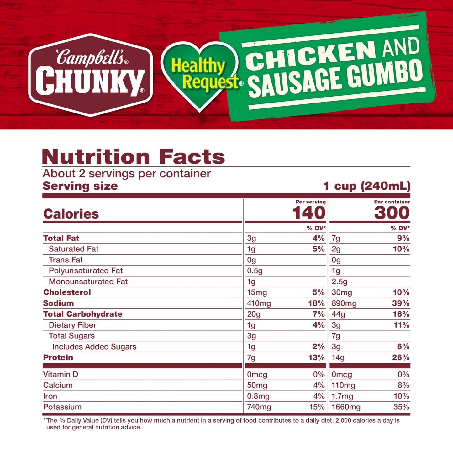 Campbell's Chunky Soup, Healthy Request Chicken and Sausage Gumbo, 18.8 Oz Can