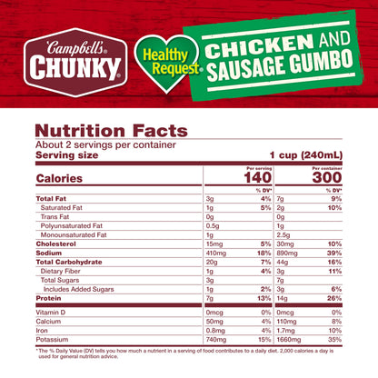 Campbell's Chunky Soup, Healthy Request Chicken and Sausage Gumbo, 18.8 Oz Can