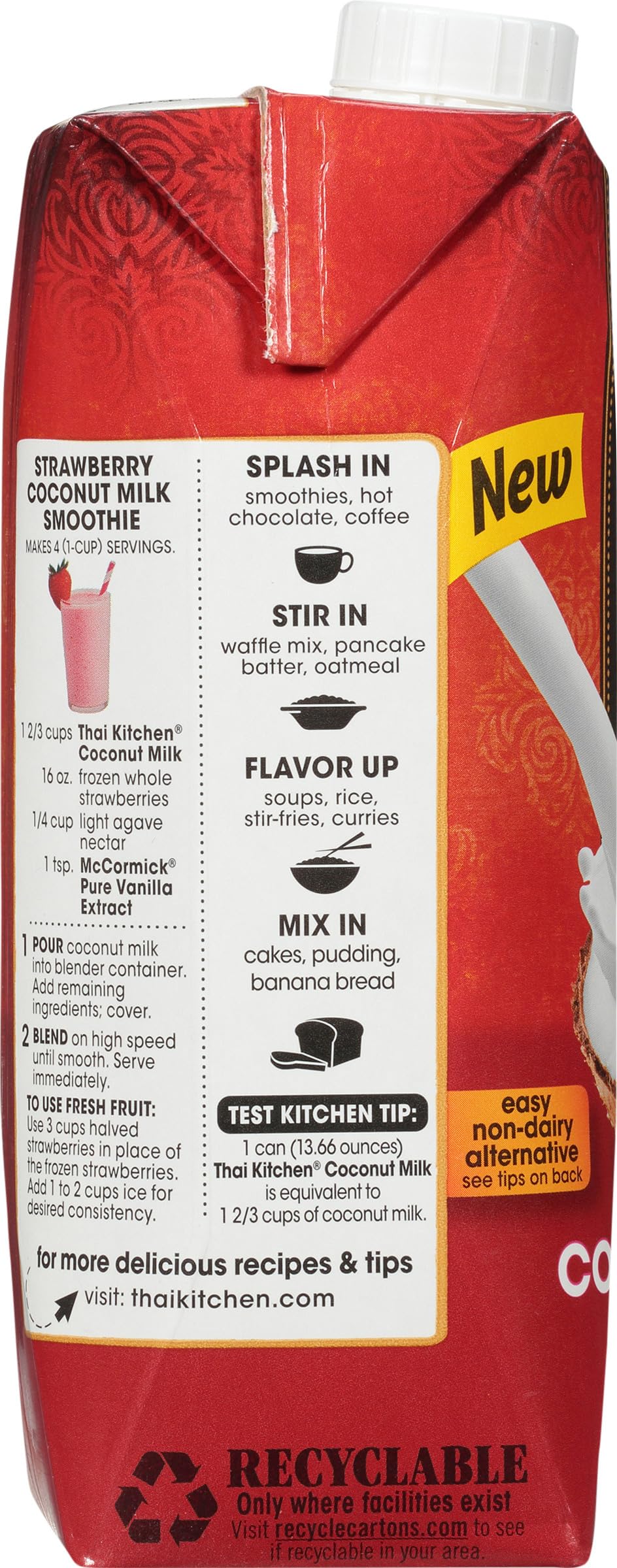 Thai Kitchen Coconut Milk, Unsweetened, Non Dairy Milk Substitute, Gluten Free, Non GMO, Vegan, For Smoothies, Ice Cream, Oatmeal, Coffee, and More, 25.36 fl oz (Pack of 6)