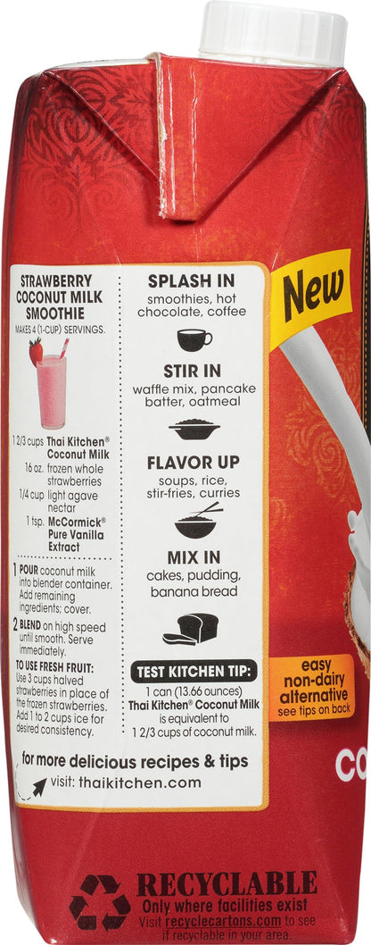 Thai Kitchen Coconut Milk, Unsweetened, Non Dairy Milk Substitute, Gluten Free, Non GMO, Vegan, For Smoothies, Ice Cream, Oatmeal, Coffee, and More, 25.36 fl oz (Pack of 6)