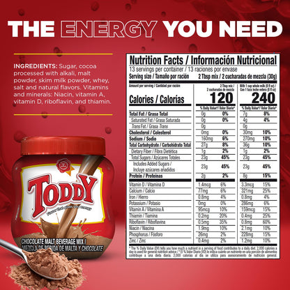 Toddy Chocolate Powder Drink Mix – Breakfast Shake with Vitamins and Proteins for Kids & Adults – Hot & Cold Beverage