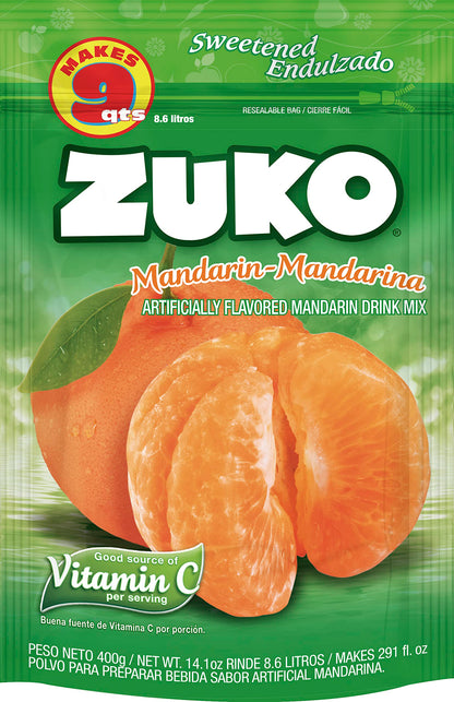 Zuko Mandarin Powdered Drink Mix Family Pack, No Added Sugar Needed, 14.1 oz (Pack of 6)