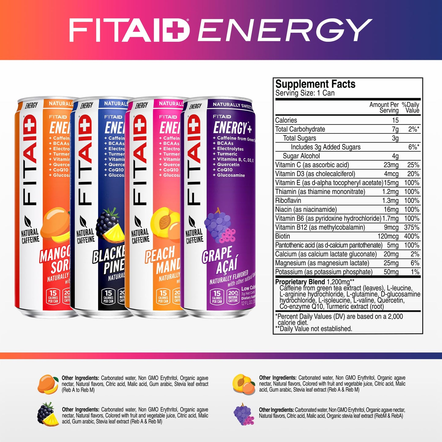 LIFEAID FITAID Energy, 200mg Natural Caffeine, Keto, Variety Pack, Optimum Performance Formula: BCAAs, Quercetin, Electrolytes, Omega-3s, 15 Calories, Paleo, Vegan & Gluten-Free, 12 Fl Oz (Pack of 12)