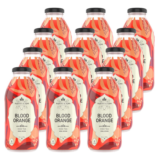 Harney & Sons Blood Orange Iced Tea, Unsweetened Herbal, 16 oz Glass Bottles (Pack of 12), Zero Calorie, Zero Caffeine