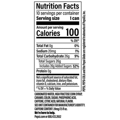 Pepsi Soda, Mini Cans | 7.5 Ounce | 20 Count