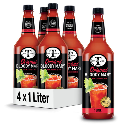 Mr & Mrs T Original Bloody Mary Mix, 1 L bottle (Pack of 4), Tomato Juice Blend Cocktail Mixer, Premium Ingredients, Perfect for Bloody Mary and Mocktail Drinks
