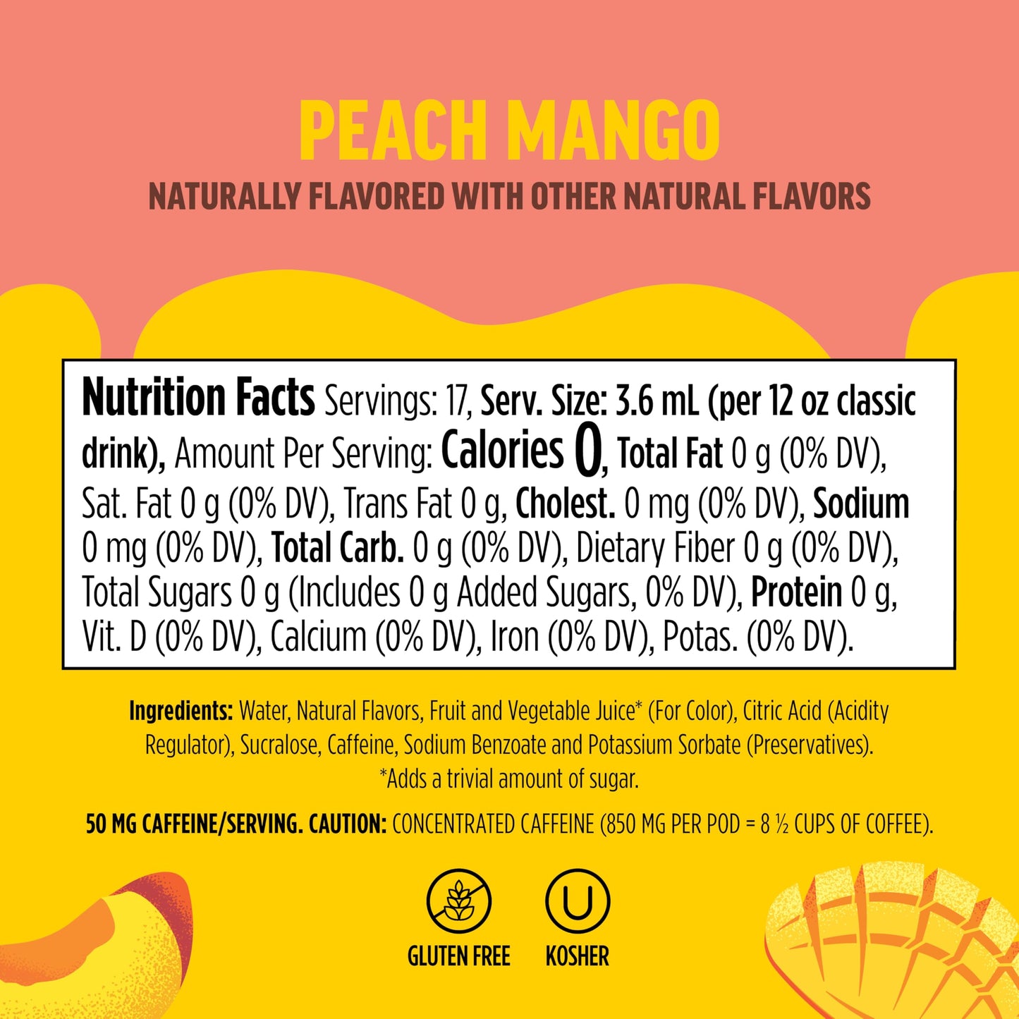 Ninja Thirsti Flavored Water Drops, FRUITI CHILL+ Peach Mango, Bold Fruit Flavor with Caffeine,Sparkling or Still, Zero Calories, Zero Sugar, Makes 17, 12oz drinks, 3 Pack, WCFPCMGAM