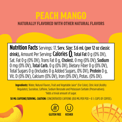 Ninja Thirsti Flavored Water Drops, FRUITI CHILL+ Peach Mango, Bold Fruit Flavor with Caffeine,Sparkling or Still, Zero Calories, Zero Sugar, Makes 17, 12oz drinks, 3 Pack, WCFPCMGAM