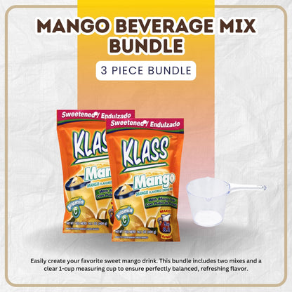 Klass – 2x Klass Bev Mix Mango Sweetened 14.1 OZ Bundle with Plastic Clear Measuring Cup – Refreshing Mango Flavored Drink Mix with Vitamin C for Quick Mixing and Easy Preparation Gift Set (3 Items)