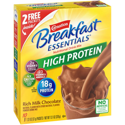 Carnation Breakfast Essentials High Protein Powder Drink Mix, Rich Milk Chocolate, 1.31 Ounce (Pack of 10) (Packaging May Vary)