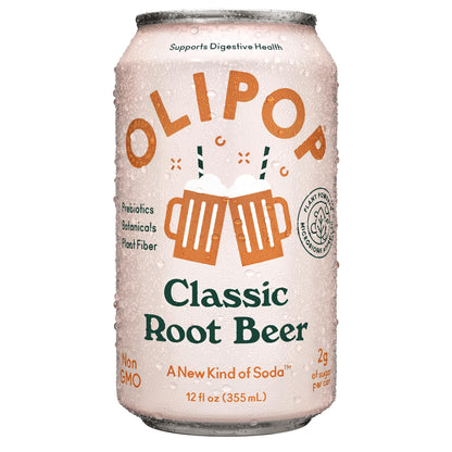 OLIPOP - Classic Root Beer Sparkling Tonic, Healthy Soda, Prebiotic Soft Drink, Aids Digestive Health, Contains Prebiotics & 9g of Plant Fiber, Caffeine Free, Low Calorie, Low Sugar, 12 oz