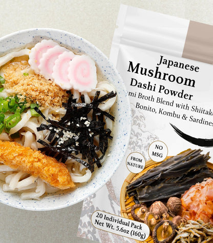 Japanese Mushroom Dashi Powder Soup Base - Natural Umami Dashi Soup Seasoning Stock with Shiitake, Bonito & Kombu, 20x8g Packs for Ramen, Udon, Miso Soup, Hot Pot(5.6oz)