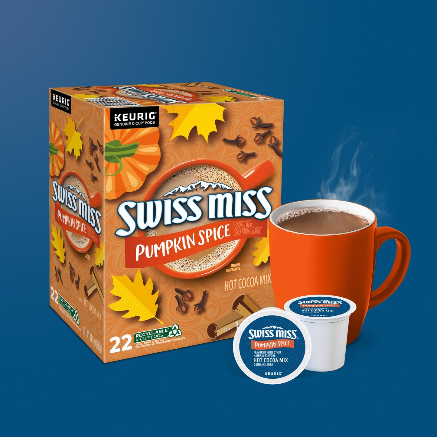 Swiss Miss® Pumpkin Spice Hot Cocoa, Single Serve Keurig® K-Cup® Pods, Hot Cocoa, 88 count (4 Packs of 22)