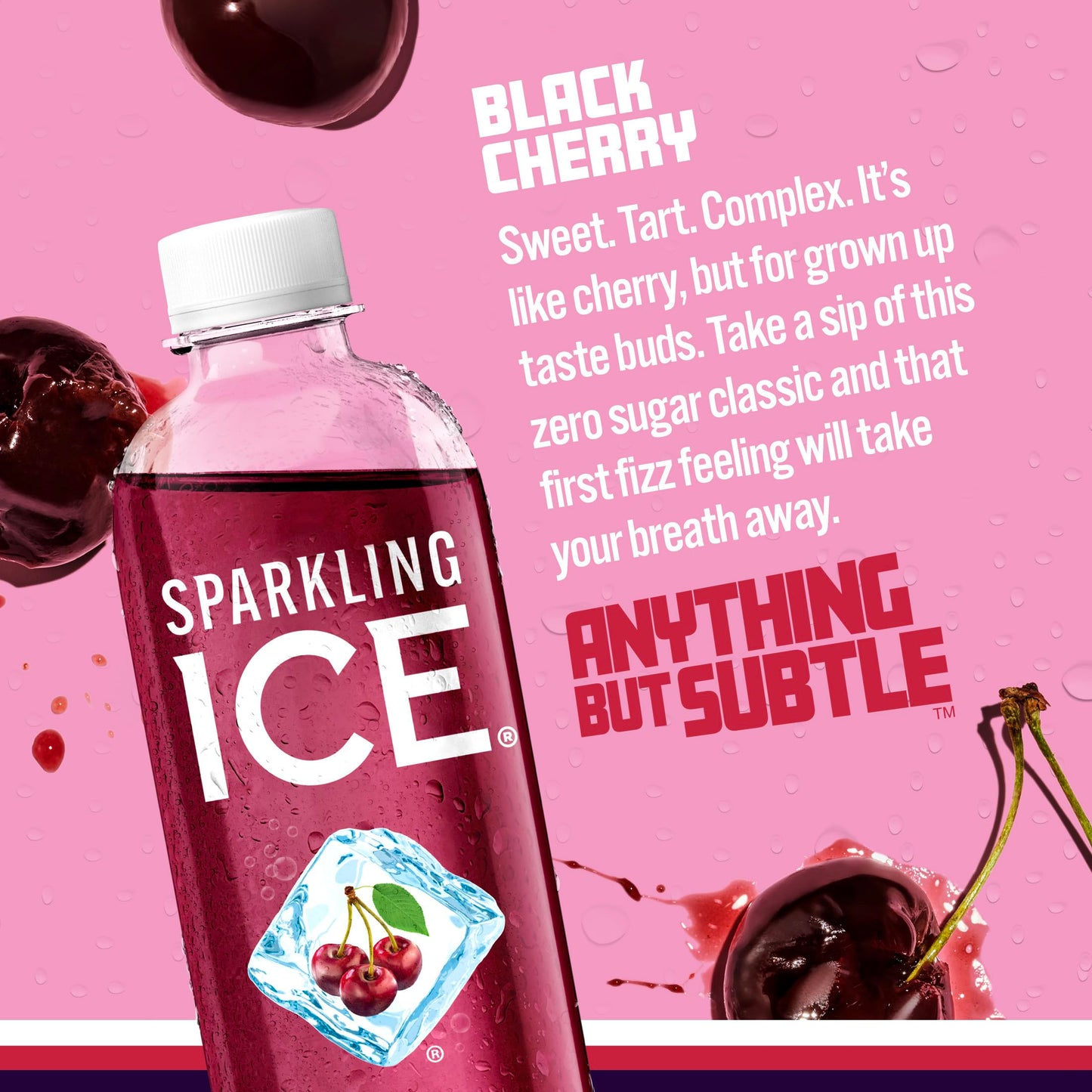 Sparkling Ice, Black Cherry Sparkling Water, Zero Sugar Flavored Water, with Antioxidants and Vitamins, 17 fl oz Bottle