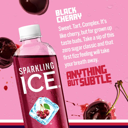 Sparkling Ice, Black Cherry Sparkling Water, Zero Sugar Flavored Water, with Antioxidants and Vitamins, 17 fl oz Bottle