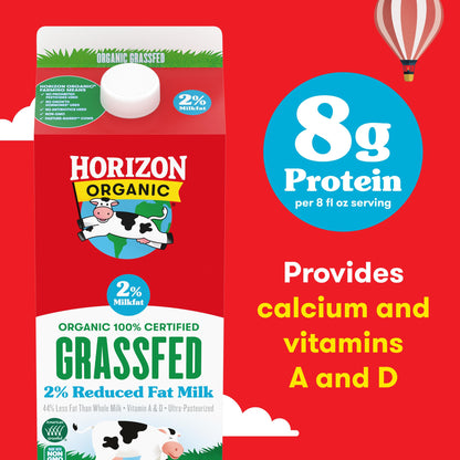 Horizon Organic Grassfed 2 Percent Milk, Rich and Creamy Reduced Fat Grassfed Milk, 59 fl oz Carton
