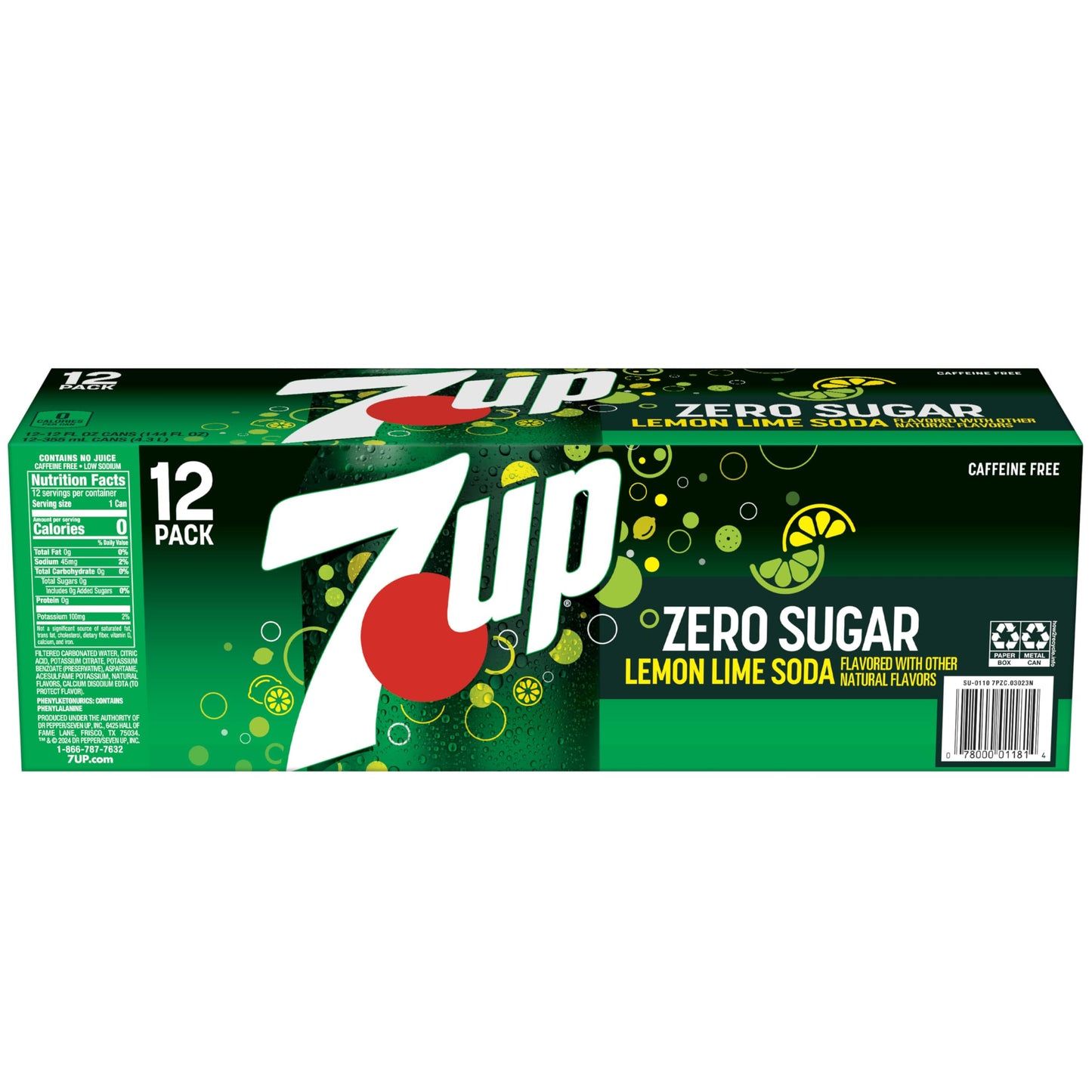 Zero Sugar 7-Up Soda, 12 Oz., Pack of 12