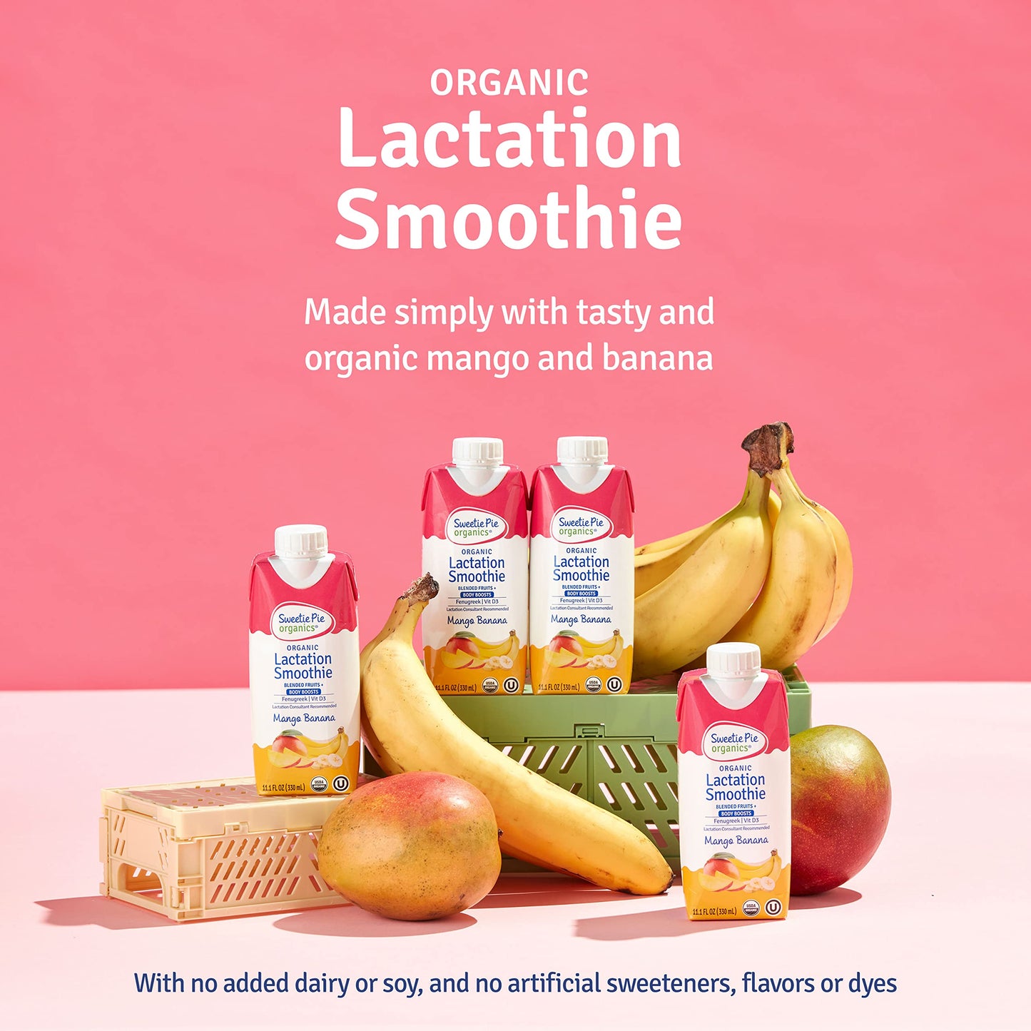 Sweetie Pie Organics Lactation Smoothie, Mango Banana, Support Breast Milk Production for Nursing and Pumping, No Artificial Sweeteners, Flavors, or Dyes - 4 Pack